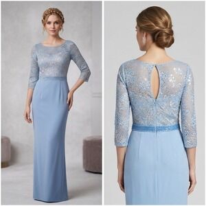 Cameron Blake Mon Cheri Powder Blue Lace Sequin Gown Dress 114654 Size 6 NEW
